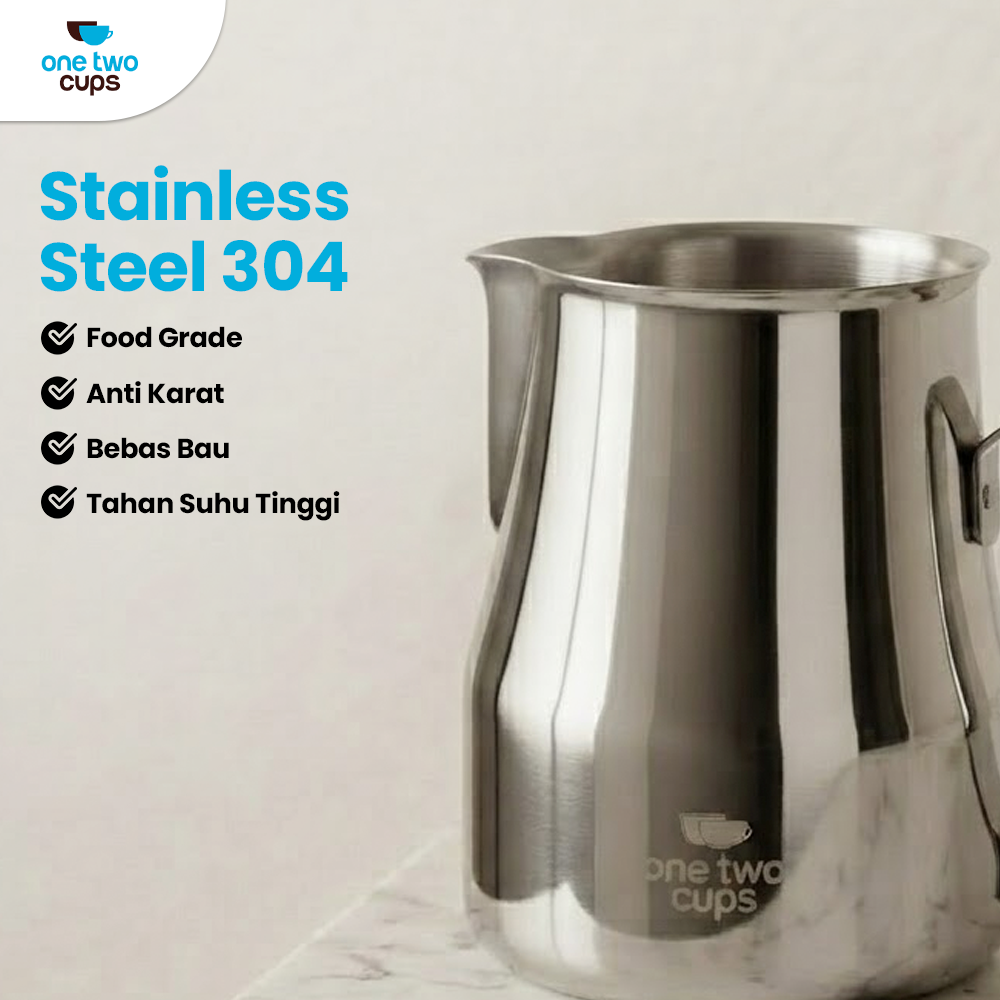 One Two Cups Milk Jug Pitcher Susu Latte Art Espresso Stainless Steel 350ml - AA050 Gambar produk One Two Cups Milk Jug Pitcher Susu Latte Art Espresso Stainless Steel 350ml - AA050 - 3