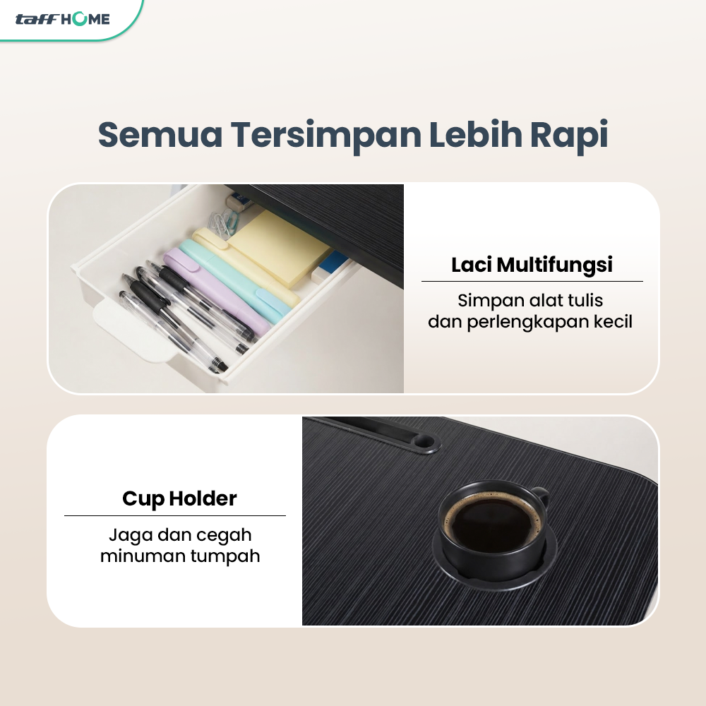 TaffHOME Meja Lipat Laptop Foldable Bed Table with Drawer Cup Holder 60x40cm - BC67 Gambar produk TaffHOME Meja Lipat Laptop Foldable Bed Table with Drawer Cup Holder 60x40cm - BC67 - 3