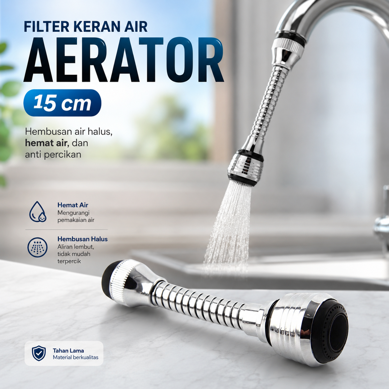 Gambar produk ICOCO Filter Keran Air Aerator Nozzle Fleksibel 15 cm - ZM637 - Utama