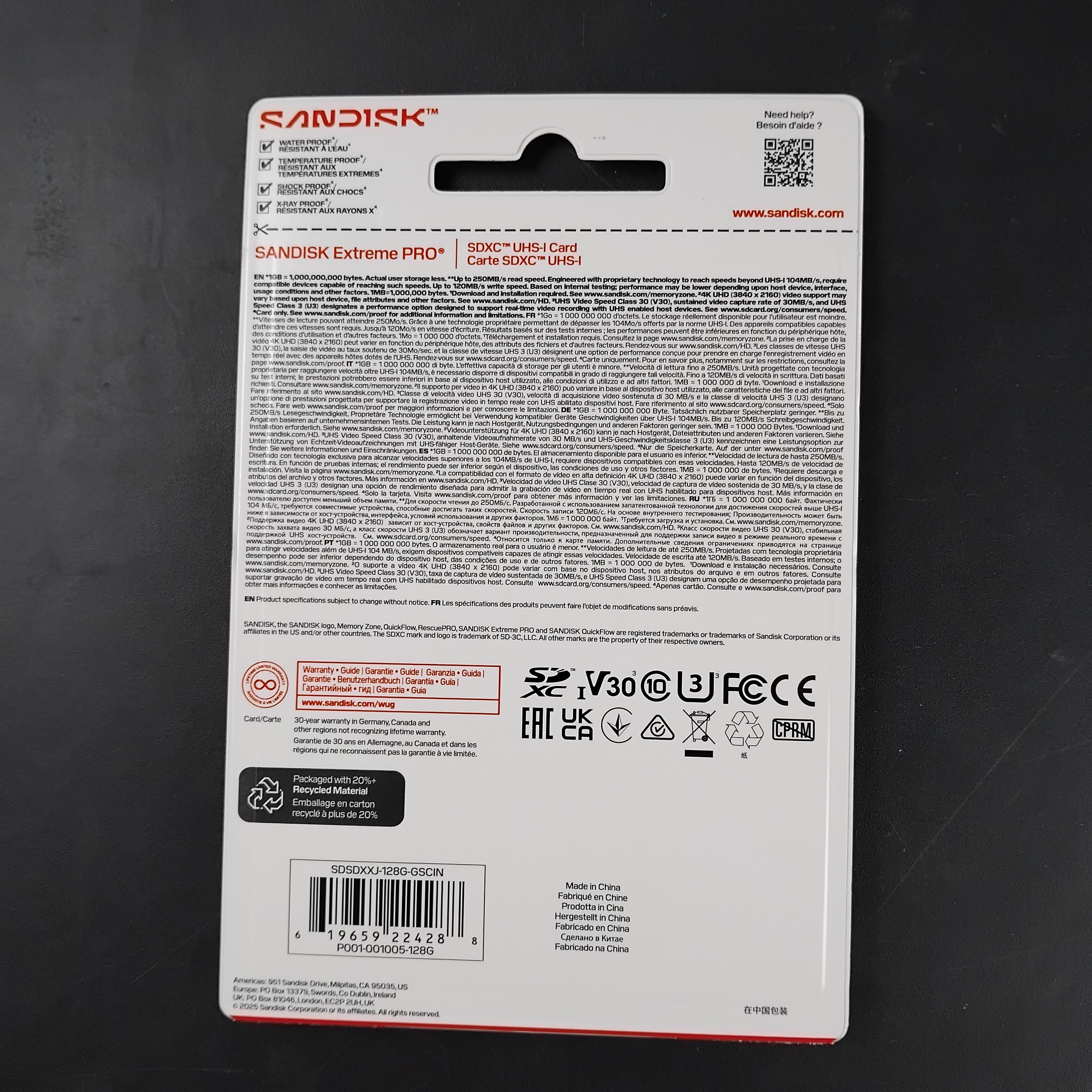 SanDisk Extreme PRO SDXC/HC UHS-I Card U3 V30 4K UHD 250MB/s 128GB - SDSDXXJ Gambar produk SanDisk Extreme PRO SDXC/HC UHS-I Card U3 V30 4K UHD 250MB/s 128GB - SDSDXXJ - Kemasan