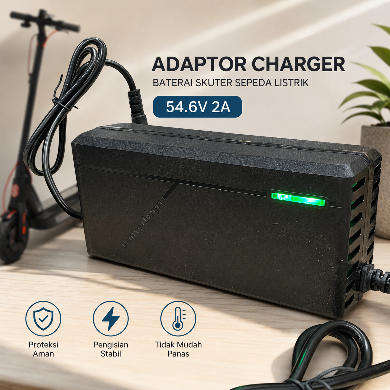 Gambar produk OTOHEROES Adaptor Charger Baterai Skuter Sepeda Listrik 54.6V 2A - 48V2A - Utama