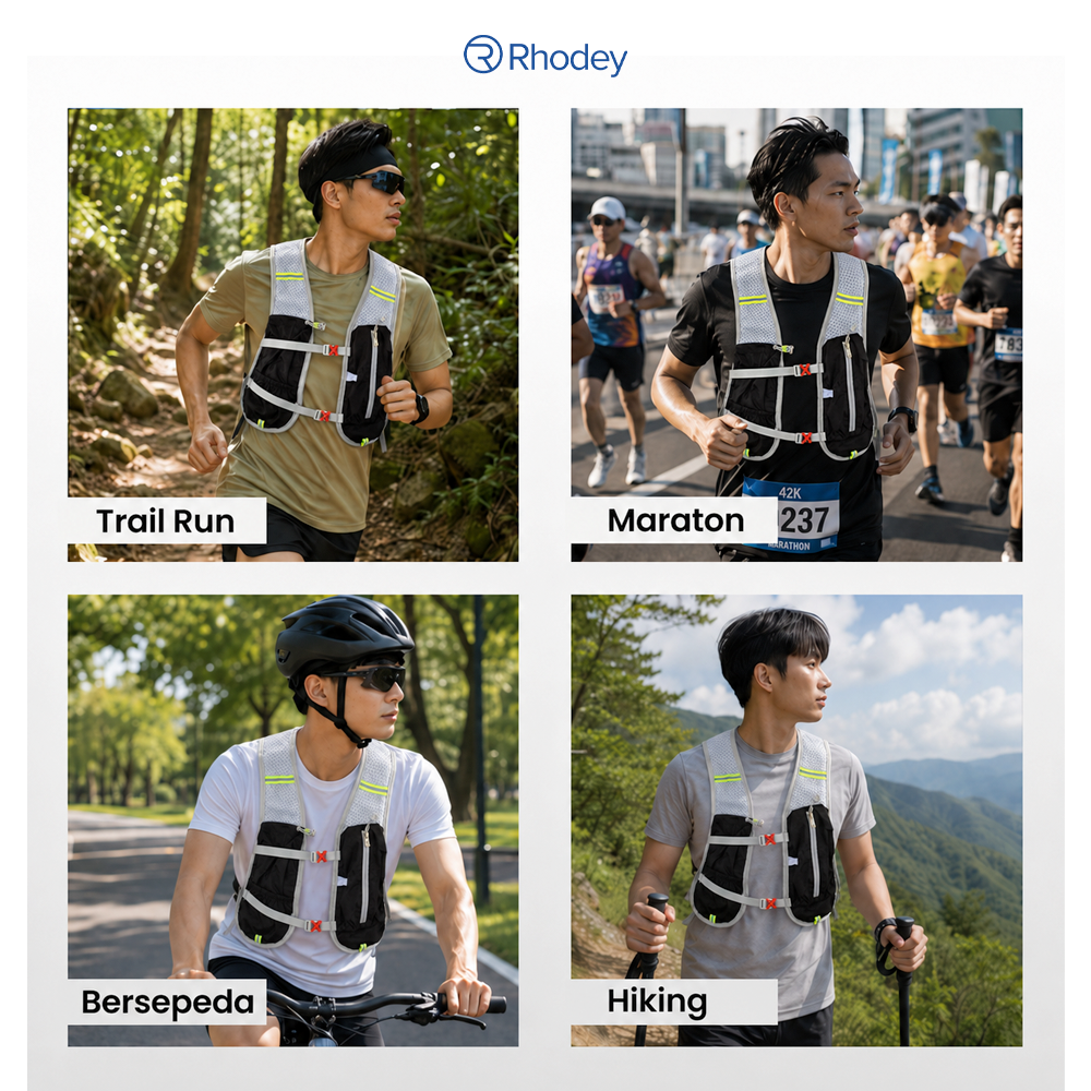 Rhodey Running Vest Hydrovest Hydration Breathable Rompi Lari Outdoor - WP500 Gambar produk Rhodey Running Vest Hydrovest Hydration Breathable Rompi Lari Outdoor - WP500 - 6