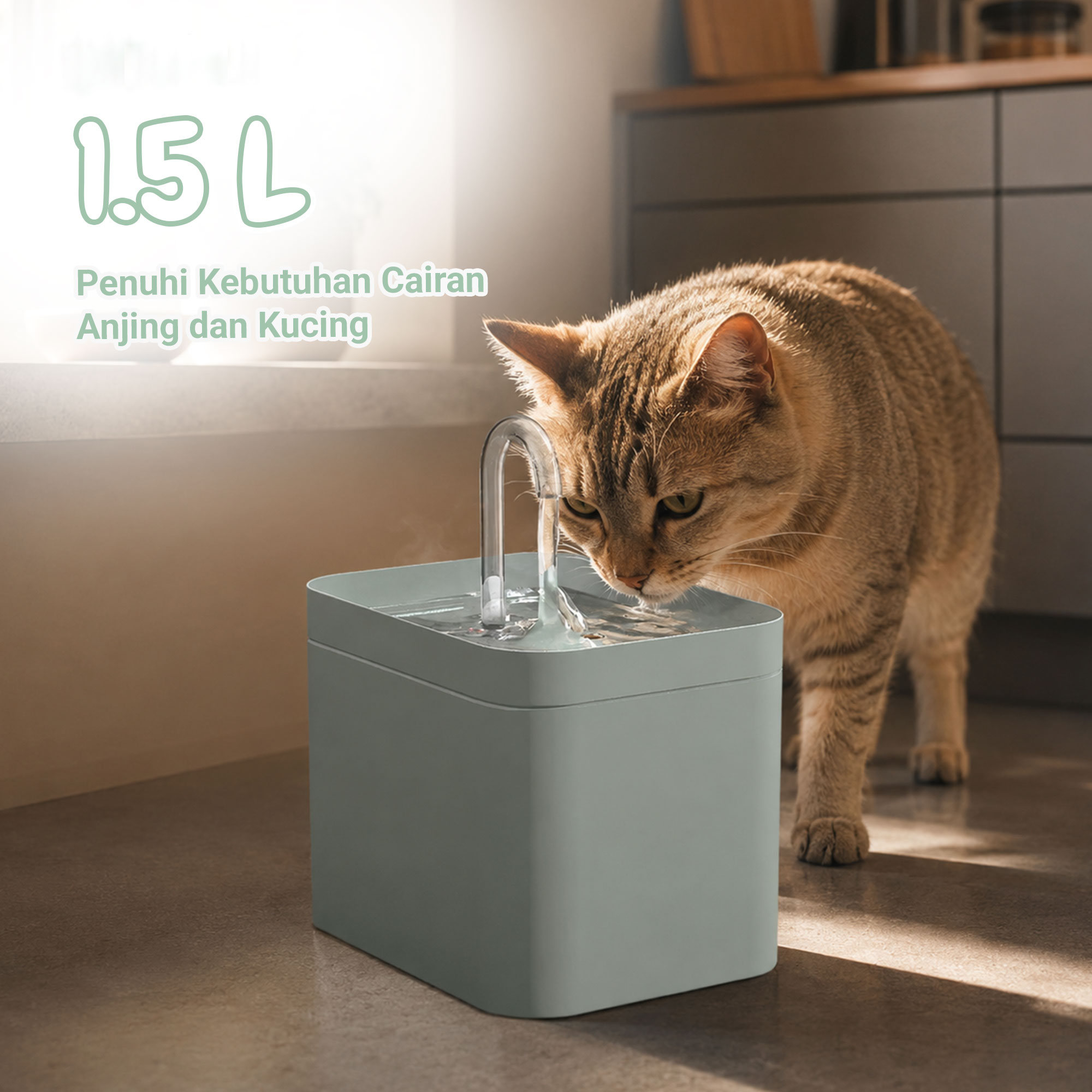 Gambar produk QinziPet Tempat Minum Hewan Elektrik Dispenser Cat Water Fountain 1.5L - PAT220V - 2