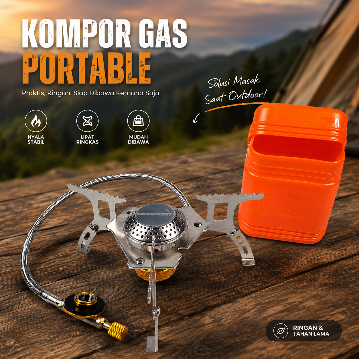 TaffSPORT Kompor Gas Portable Lipat Outdoor 1 Burner Camping Stove - AT6303 Gambar produk TaffSPORT Kompor Gas Portable Lipat Outdoor 1 Burner Camping Stove - AT6303 - Utama