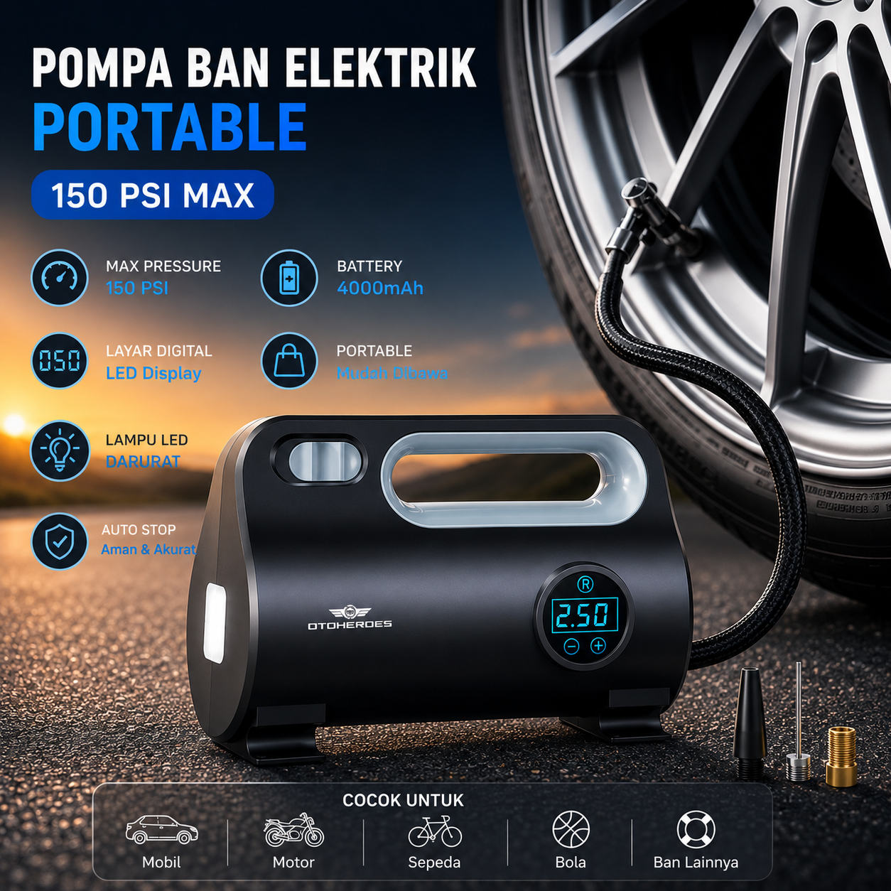 OTOHEROES Pompa Sepeda Portable Mini Pump 150 PSI Digital - ST-5523 Gambar produk OTOHEROES Pompa Sepeda Portable Mini Pump 150 PSI Digital - ST-5523 - Utama