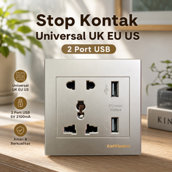 Taffware Stop Kontak Universal Socket UK EU US dan 2 Port USB 2.1A - Y1-001