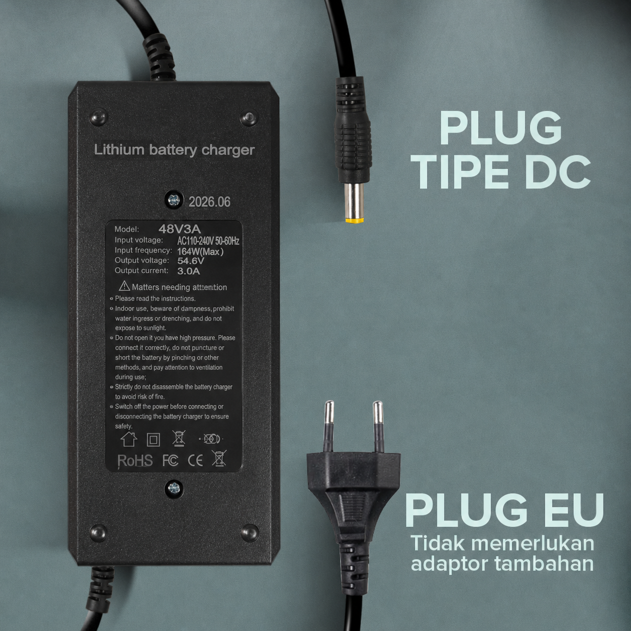 Gambar produk JNENCONN Adaptor Charger Baterai Skuter Sepeda Listrik DC 54.6V 3A - 48V3A - 1