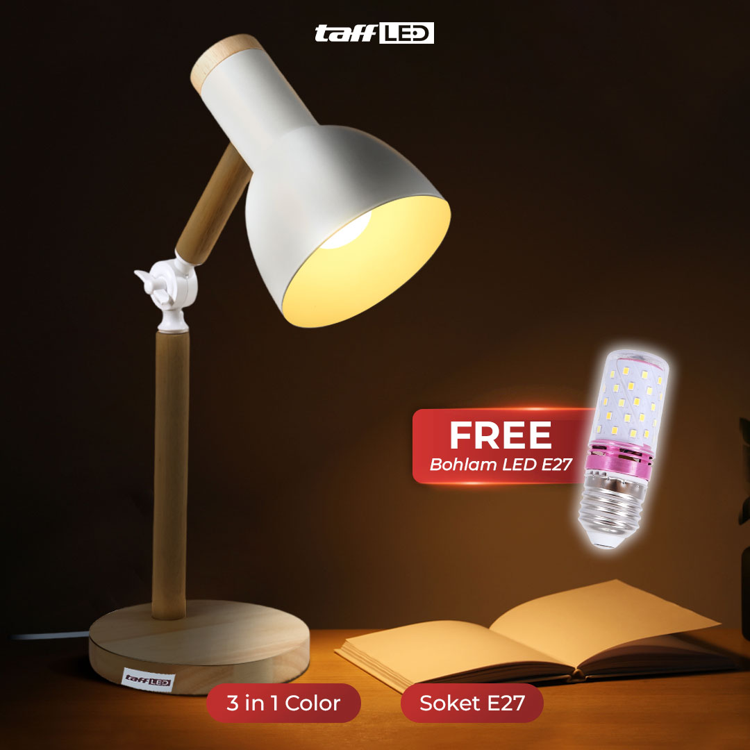 Gambar produk TaffLED Lampu Meja Belajar LED Model Nordic Wooden Art 12W 3in1 Color - PK407 - Utama