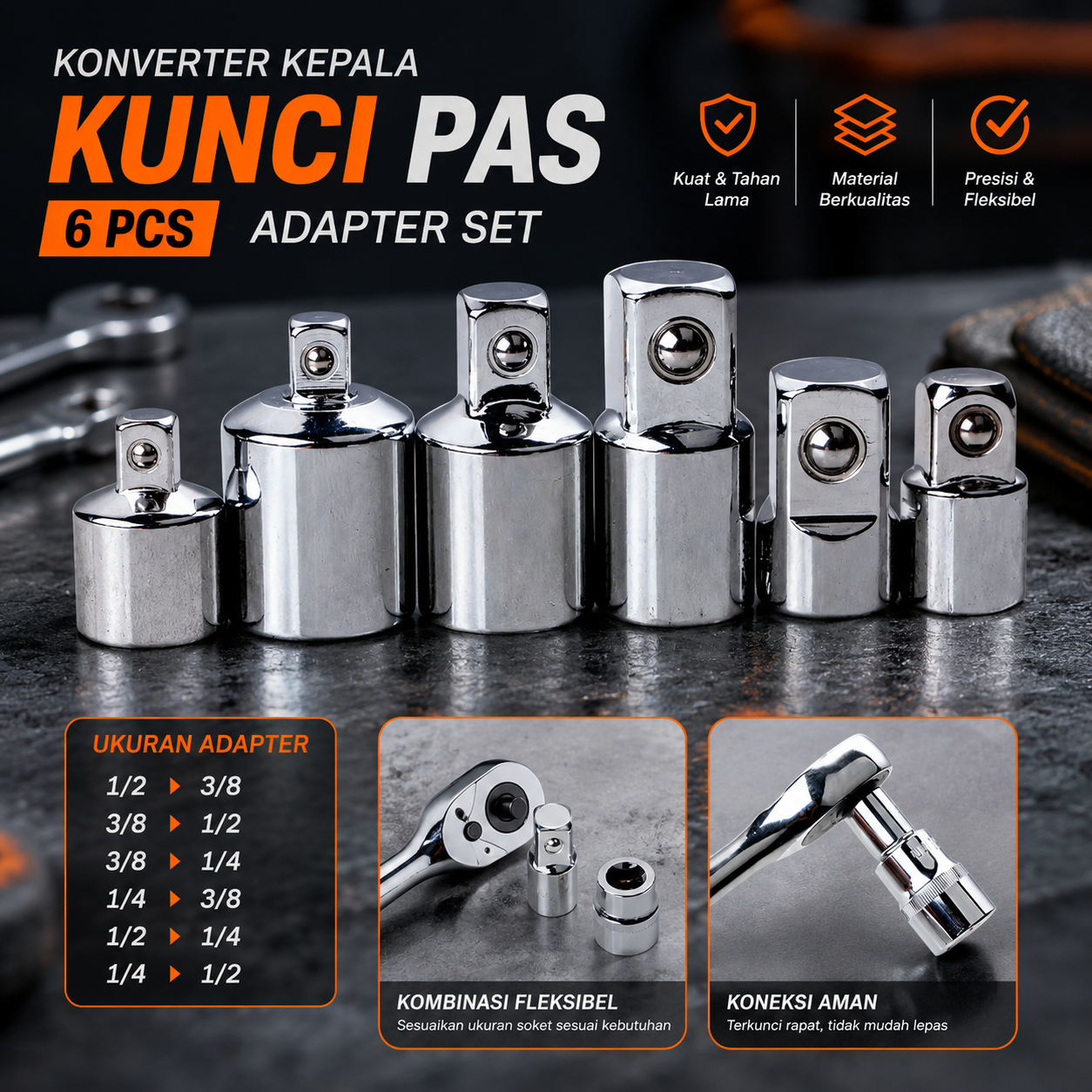 Gambar produk DDSKY Konverter Kepala Kunci Pas 6 PCS - DD14 - Utama