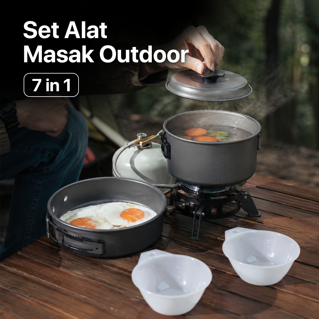Set Panci Alat Masak Outdoor Camping Nesting Cooking Aluminium 7in1 - WH-200 Gambar produk Set Panci Alat Masak Outdoor Camping Nesting Cooking Aluminium 7in1 - WH-200 - Utama
