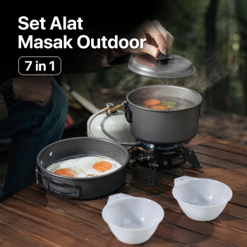 Set Panci Alat Masak Outdoor Camping Nesting Cooking Aluminium 7in1 - WH-200