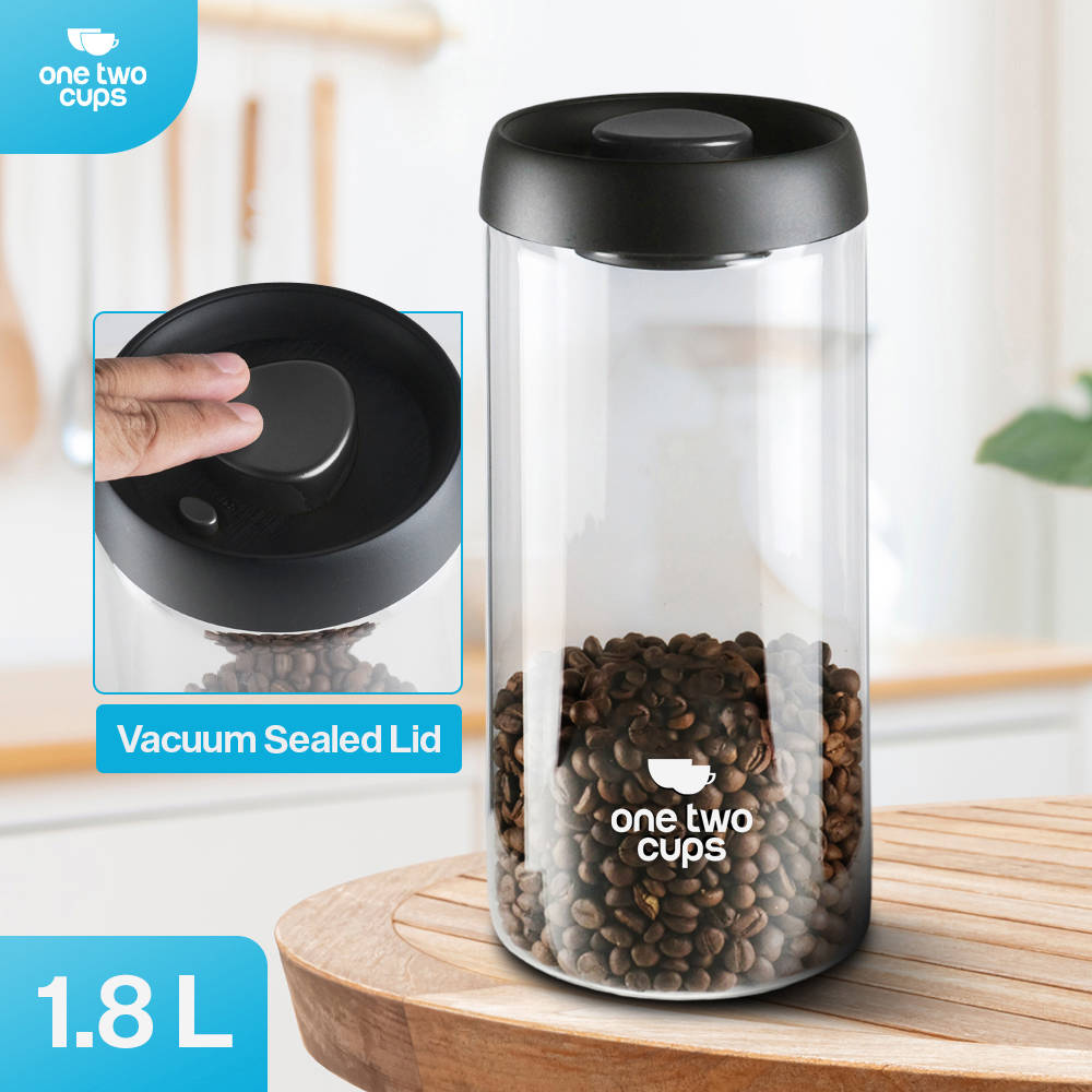 Gambar produk One Two Cups Toples Kaca Penyimpanan Biji Kopi Vacuum Sealed Lid 1.8L - SE41 - Utama