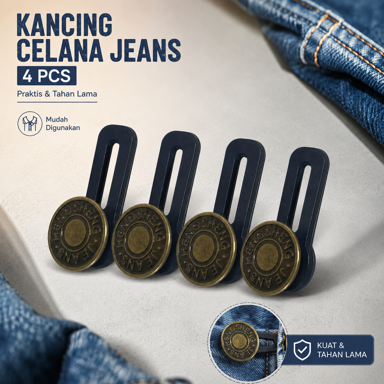 HENGSHENG Kancing Celana Jeans Disassembly Retractable Button 4 PCS - KA20 Gambar produk HENGSHENG Kancing Celana Jeans Disassembly Retractable Button 4 PCS - KA20 - Utama
