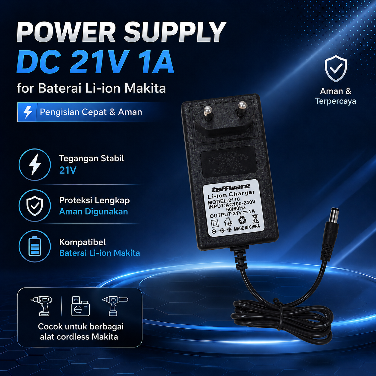 Gambar produk Taffware Adaptor Power Supply DC 21V 1A for Baterai Li-ion Makita - 2110 - Utama