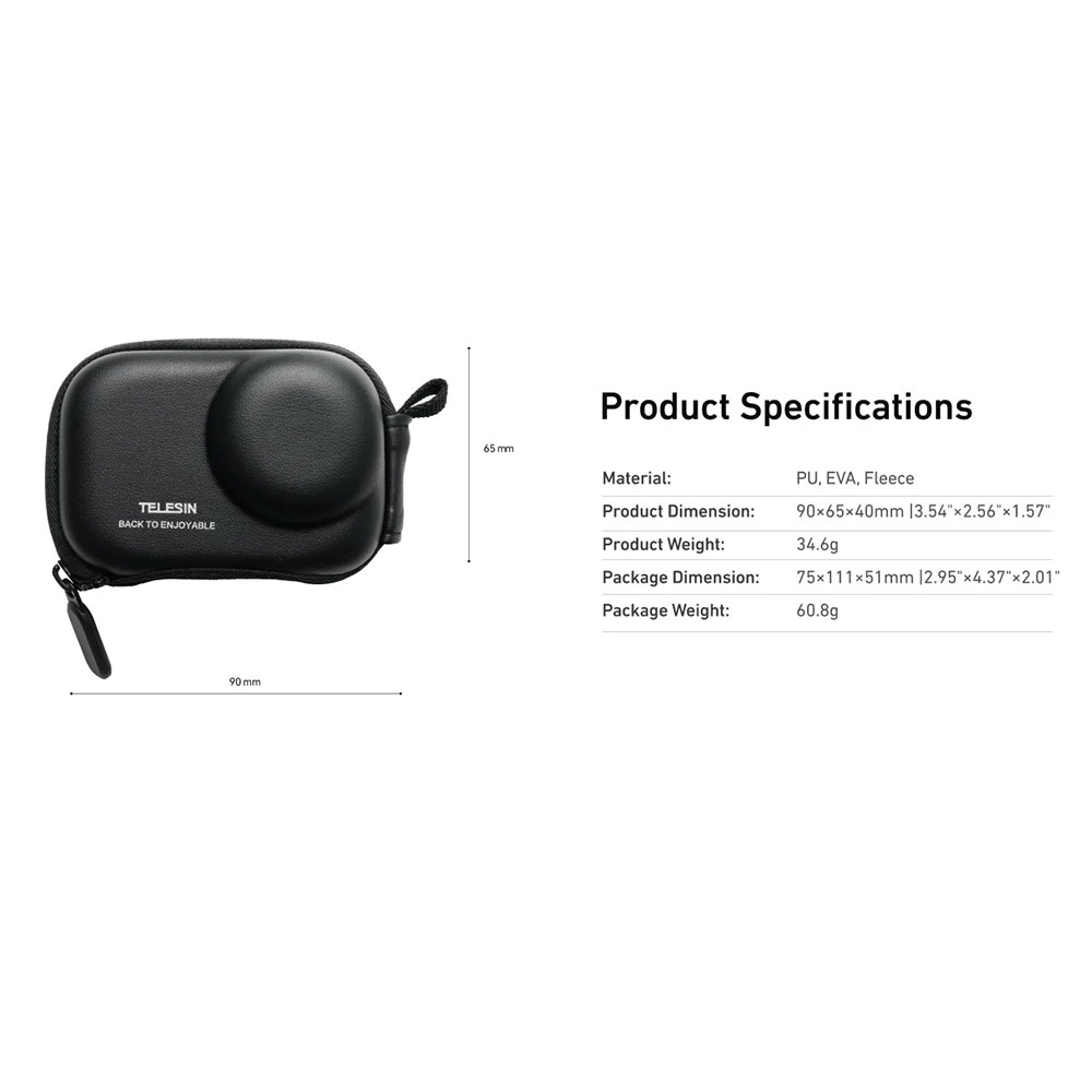 TELESIN Tas Kamera Aksi Mini for DJI Osmo Action 3/4/6/5 Pro Storage - S6-PRC-33BK-TDJ Gambar produk TELESIN Tas Kamera Aksi Mini for DJI Osmo Action 3/4/6/5 Pro Storage - S6-PRC-33BK-TDJ - 6