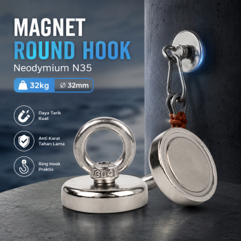 Taffware Magnet Gantungan Round Hook Strong Neodymium N35 32kg 32mm - SNJ32