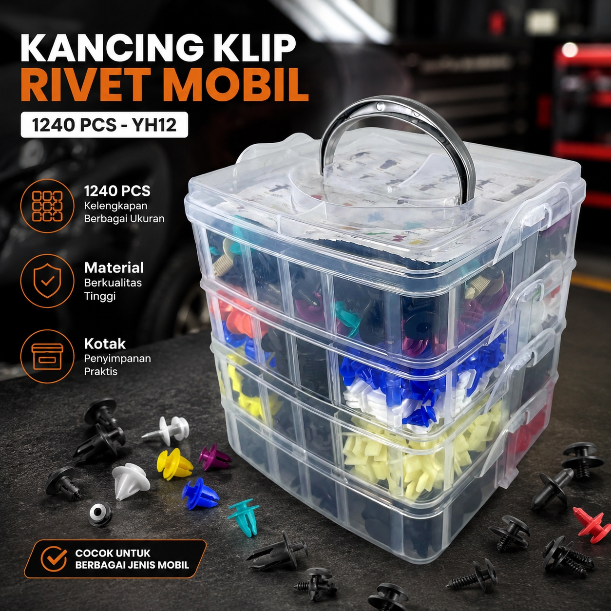 Gambar produk OTOHEROES Kancing Klip Mobil Baut Rivet Trim Retainer Clip 1240 PCS - YH12 - Utama