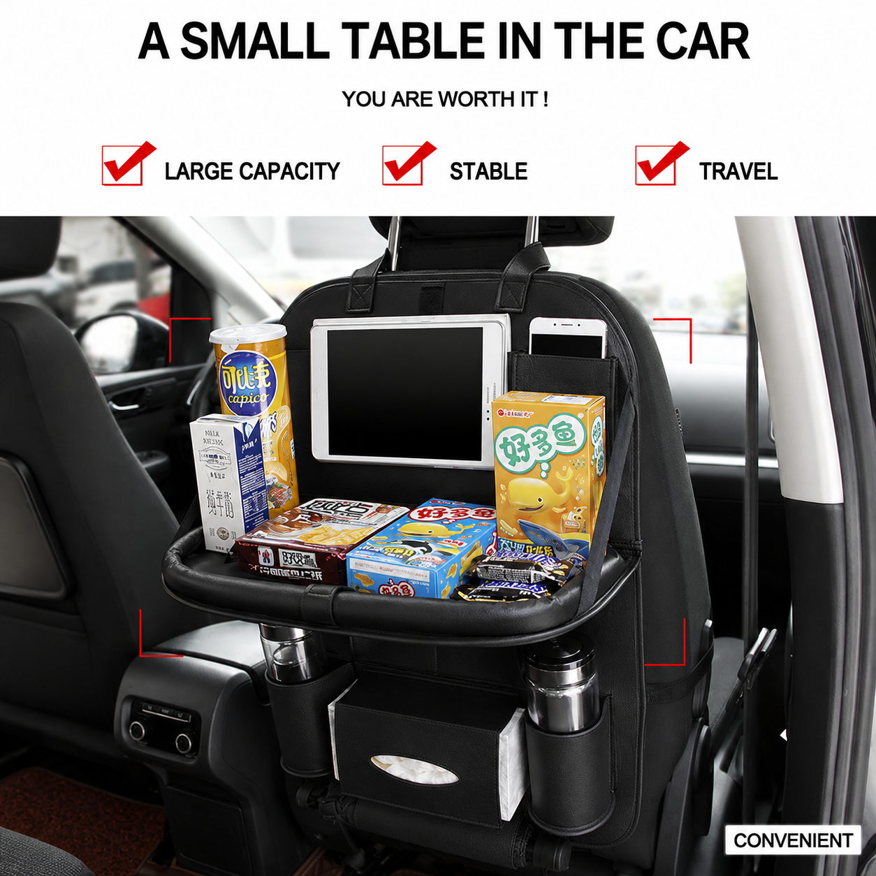 SEAMETAL Car Seat Organizer Mobil Jok Belakang Meja Lipat Kulit PU - C37275 Gambar produk SEAMETAL Car Seat Organizer Mobil Jok Belakang Meja Lipat Kulit PU - C37275 - 1