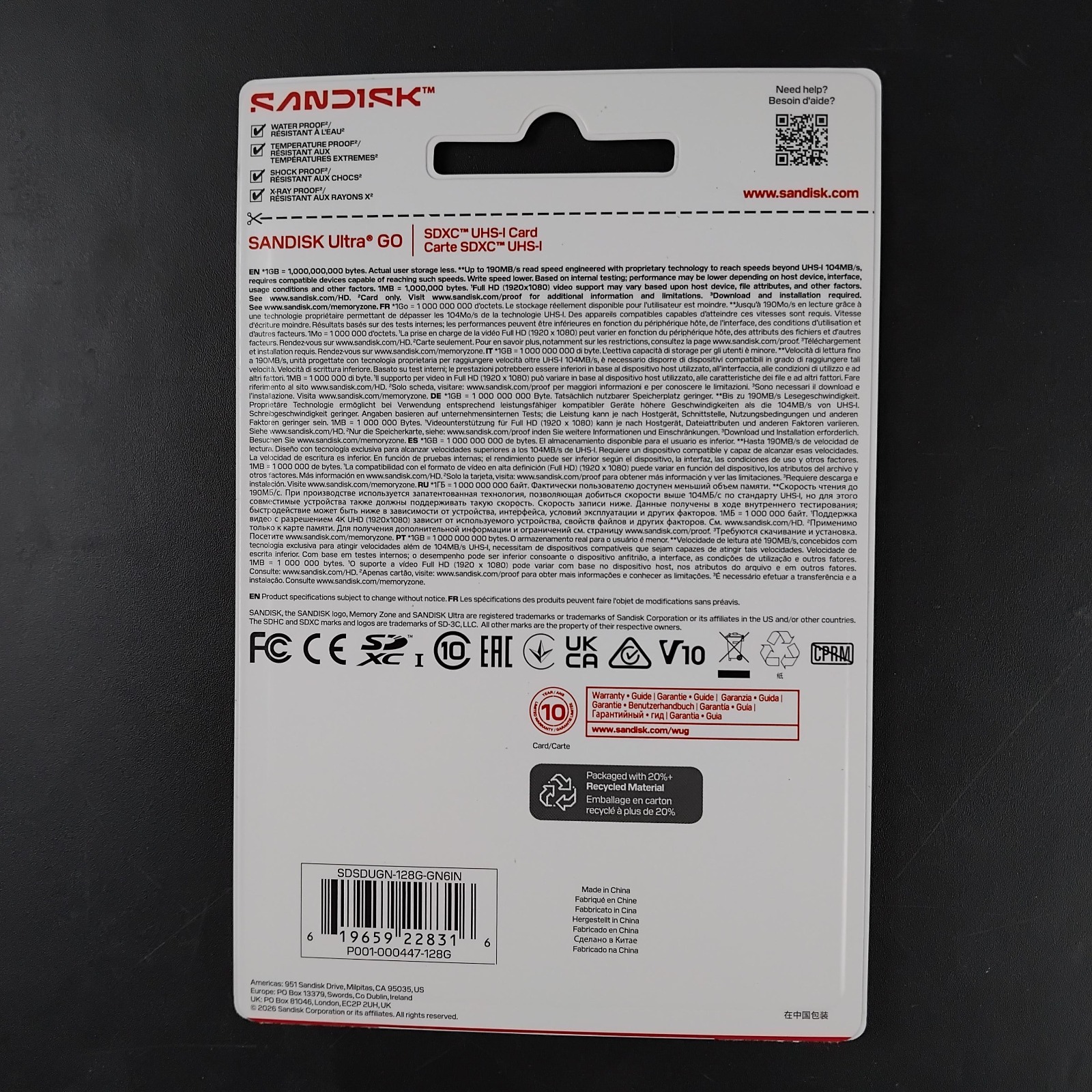 SanDisk Ultra Go SDXC/HC UHS-I Card Class 10 128GB - SDSDUGN Gambar produk SanDisk Ultra Go SDXC/HC UHS-I Card Class 10 128GB - SDSDUGN - Kemasan