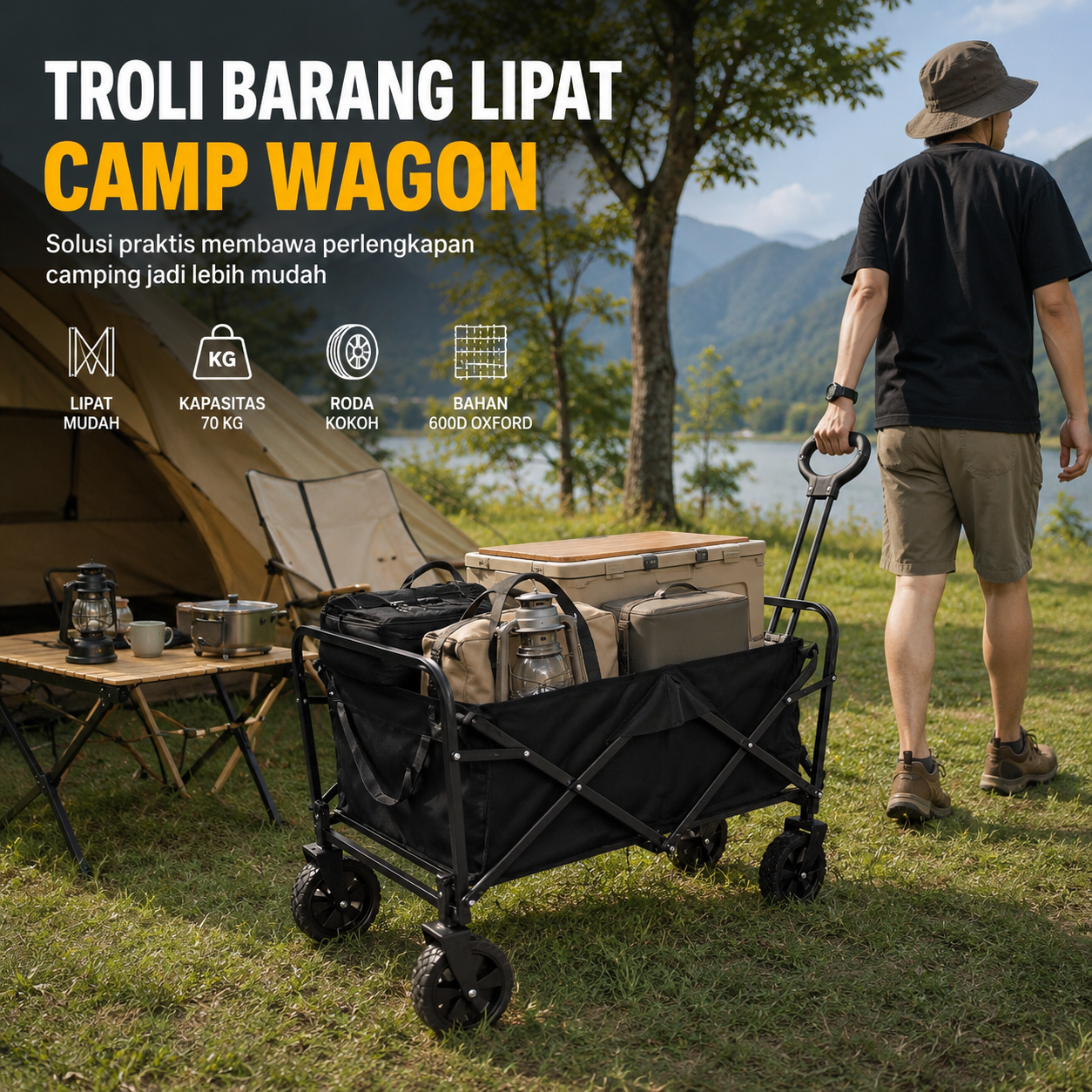 Gambar produk PROD Troli Barang Lipat Camp Wagon 600D Oxford Small Size - CH-25 - Utama