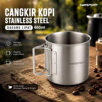 TaffSPORT Cangkir Kopi Stainless Steel Gagang Lipat Camping Mug - L164