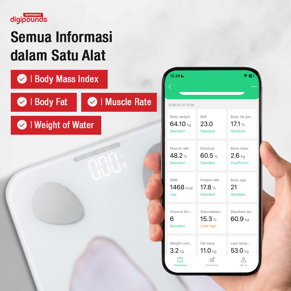 Gambar produk Taffware Digipounds Timbangan Badan Digital Scale Smart App 180kg - FL7081 - 1