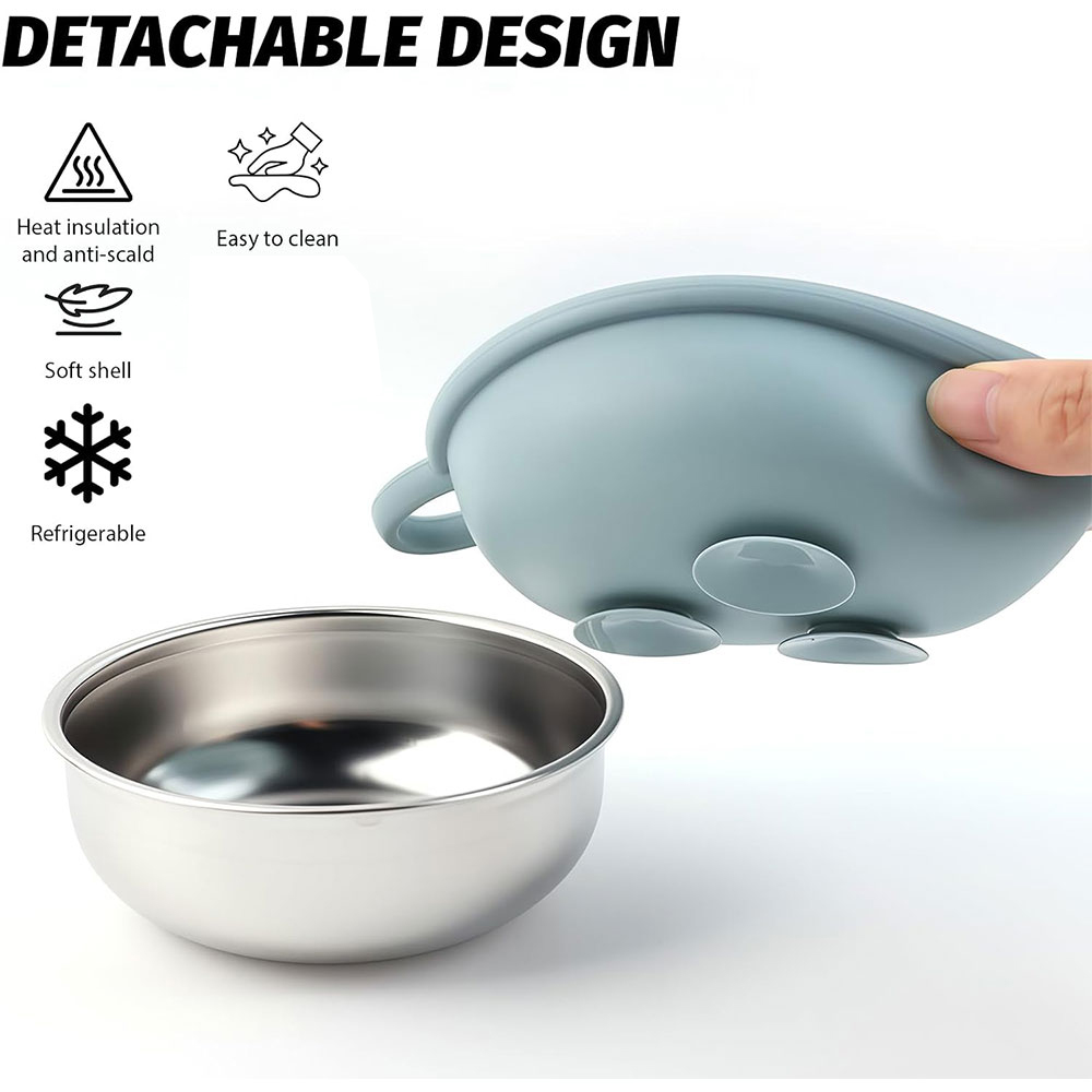 Yamobi Mangkok Bayi Mpasi Bowl Suction Cup Stainless Steel Silikon without Lid - SGEE5 Gambar produk Yamobi Mangkok Bayi Mpasi Bowl Suction Cup Stainless Steel Silikon without Lid - SGEE5 - 3