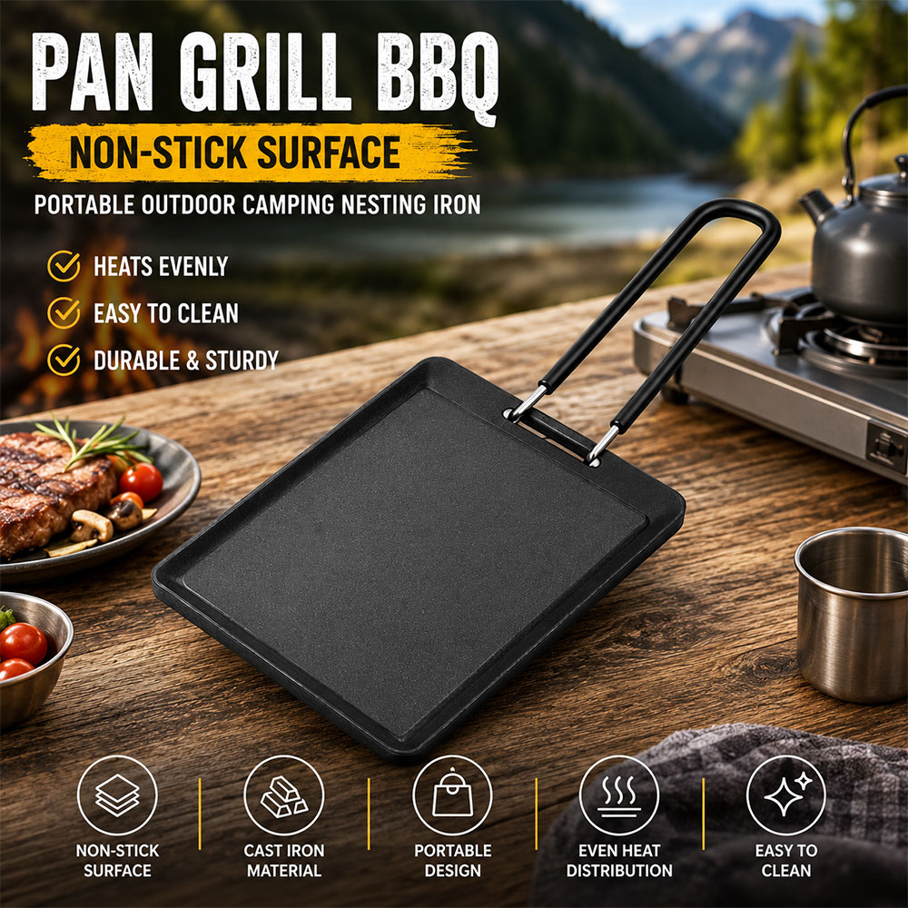 Ysv Pan Grill BBQ Anti Lengket Portable Outdoor Camping Nesting Iron Gambar produk Ysv Pan Grill BBQ Anti Lengket Portable Outdoor Camping Nesting Iron - Utama