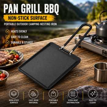 Ysv Pan Grill BBQ Anti Lengket Portable Outdoor Camping Nesting Iron
