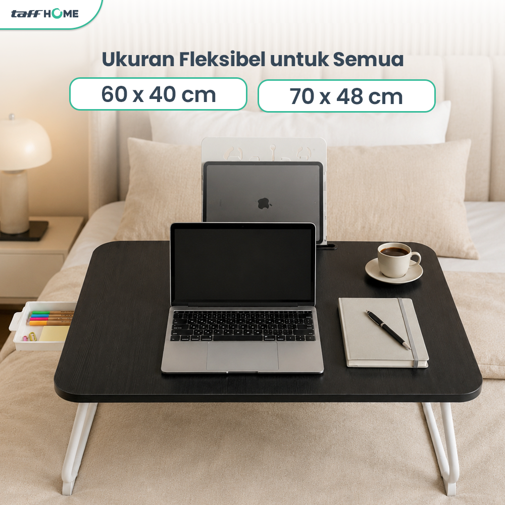 TaffHOME Meja Lipat Laptop Foldable Bed Table with Drawer Cup Holder 60x40cm - BC67 Gambar produk TaffHOME Meja Lipat Laptop Foldable Bed Table with Drawer Cup Holder 60x40cm - BC67 - 7