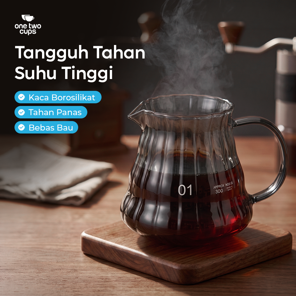 One Two Cups Teko Kopi Coffee Server V60 Drip Pour Over Kaca 360ml - XGS-36/60 Gambar produk One Two Cups Teko Kopi Coffee Server V60 Drip Pour Over Kaca 360ml - XGS-36/60 - 3