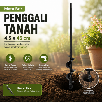 MPT Mata Bor Penggali Tanah Auger Spiral Drill Head 4.5x45cm - FG07