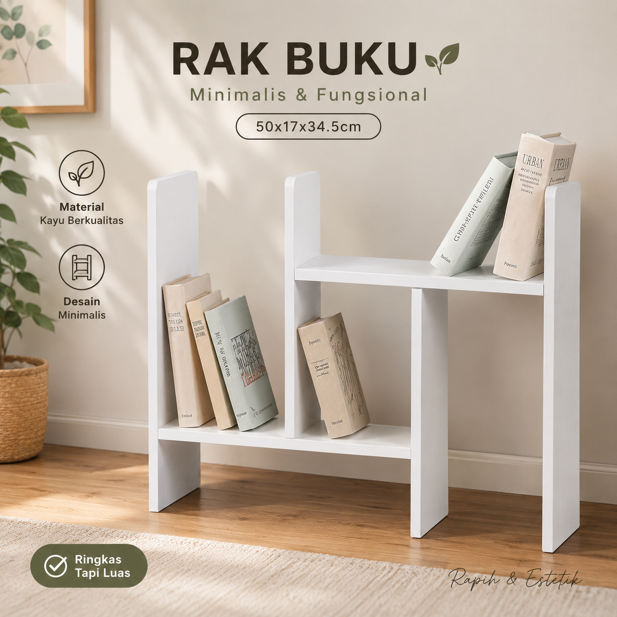 Veneer Rak Buku Rakit DIY Table Bookshelf Organizer Kayu 50x17x34.5cm - ZW404 Gambar produk Veneer Rak Buku Rakit DIY Table Bookshelf Organizer Kayu 50x17x34.5cm - ZW404 - Utama