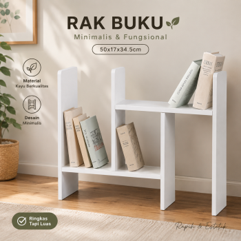 Gambar produk Veneer Rak Buku Rakit DIY Table Bookshelf Organizer Kayu 50x17x34.5cm - ZW404