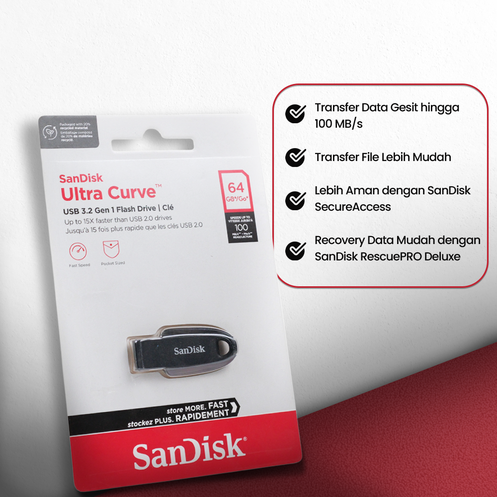 SanDisk Ultra Curve Flashdisk USB 3.2 Gen 1 64GB - SDCZ550 Gambar produk SanDisk Ultra Curve Flashdisk USB 3.2 Gen 1 64GB - SDCZ550 - 1