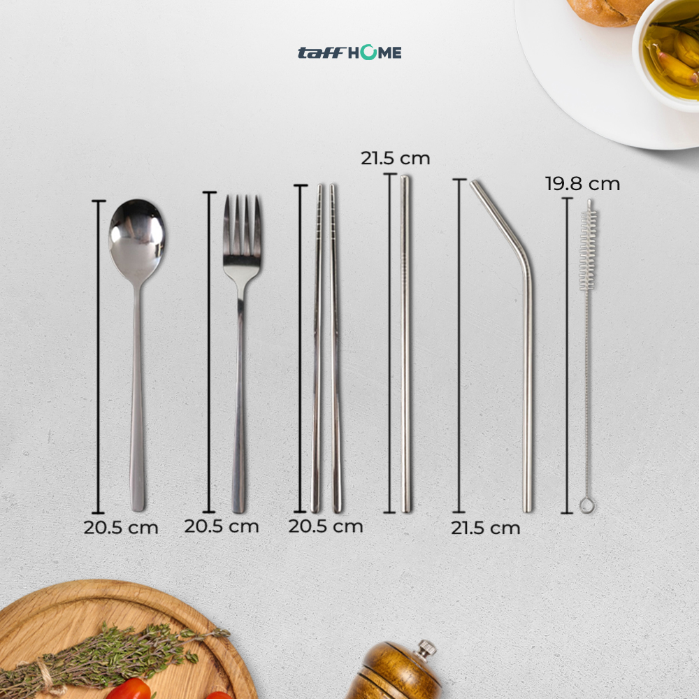 TaffHOME Set Perlengkapan Makan Sendok Garpu Sumpit Sedotan with Pouch - T10 Gambar produk TaffHOME Set Perlengkapan Makan Sendok Garpu Sumpit Sedotan with Pouch - T10 - 6