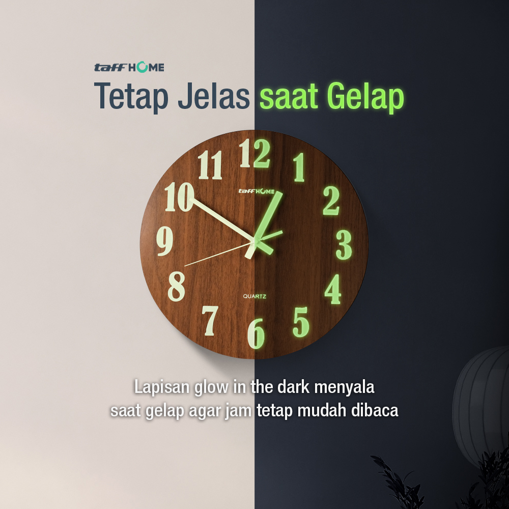 Gambar produk TaffHOME Jam Dinding Bulat Quartz Luminous Silent Movement 30cm MDB1 - 1