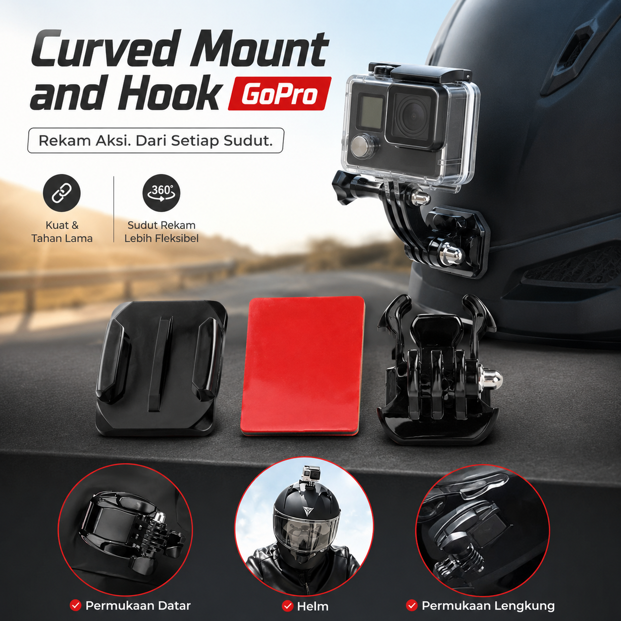 Gambar produk AFD Curved Mount and Hook Buckle Adhesive Sticker Kamera Aksi - A5001 - Utama