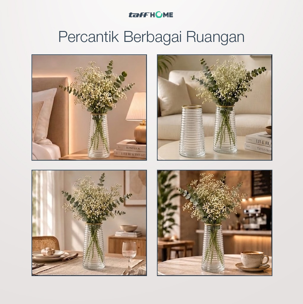 Gambar produk TaffHOME Vas Bunga Kaca Silinder Corrugated Nordic Simple Glass Vase - QT072 - 4