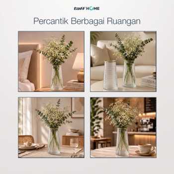 Gambar produk TaffHOME Vas Bunga Kaca Silinder Corrugated Nordic Simple Glass Vase - QT072 - 4