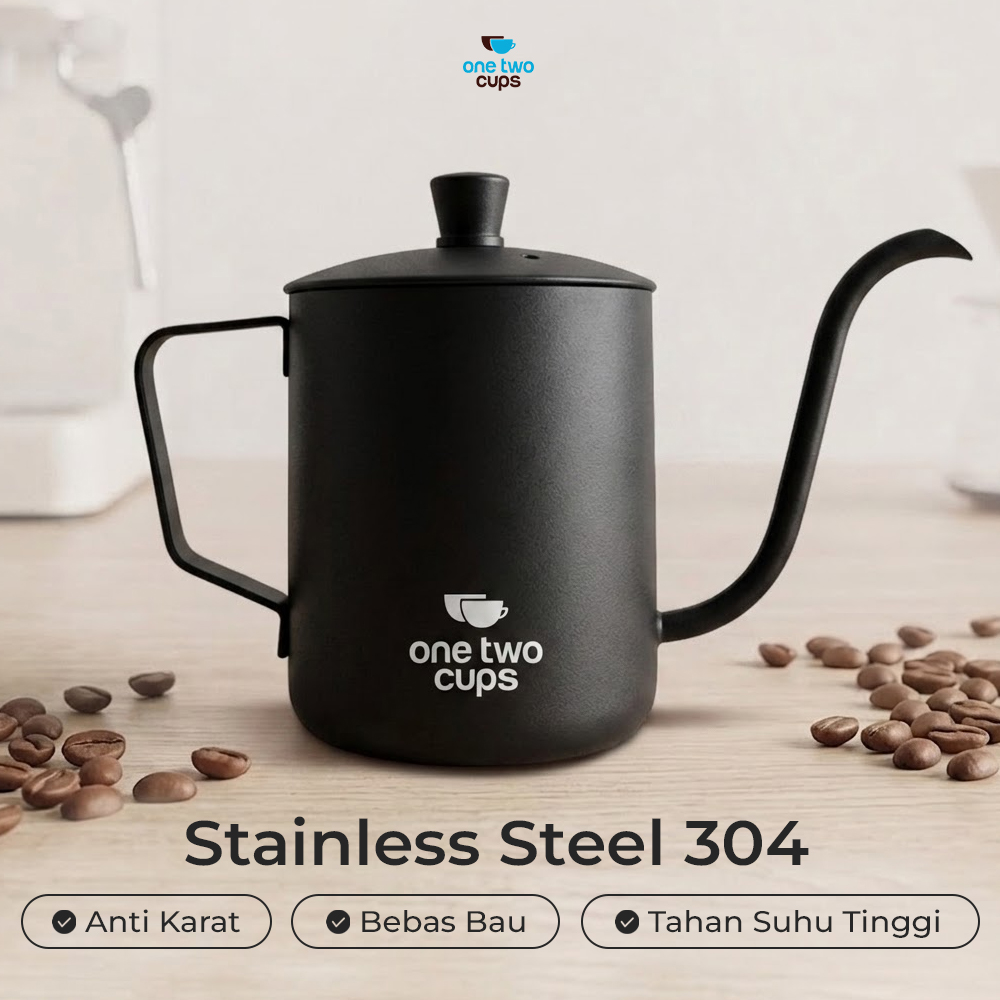 One Two Cups Teko Kopi Leher Angsa Gooseneck Pour Over Drip Kettle 350ml - HS-52 Gambar produk One Two Cups Teko Kopi Leher Angsa Gooseneck Pour Over Drip Kettle 350ml - HS-52 - 2