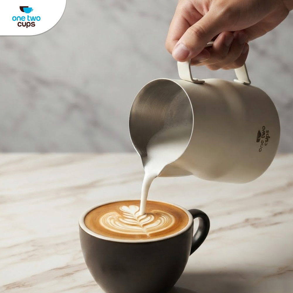 One Two Cups Milk Jug Pitcher Susu Latte Art Espresso Stainless Steel 350ml - AA050 Gambar produk One Two Cups Milk Jug Pitcher Susu Latte Art Espresso Stainless Steel 350ml - AA050 - 4