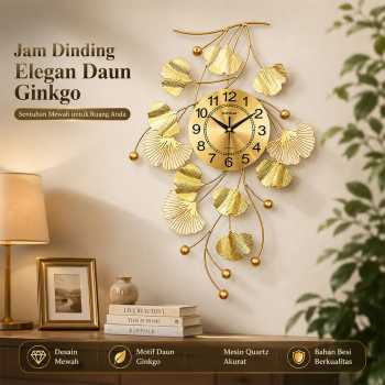 TaffHOME Jam Dinding Elegan Daun Ginkgo Quartz Movement 55cm - 26004