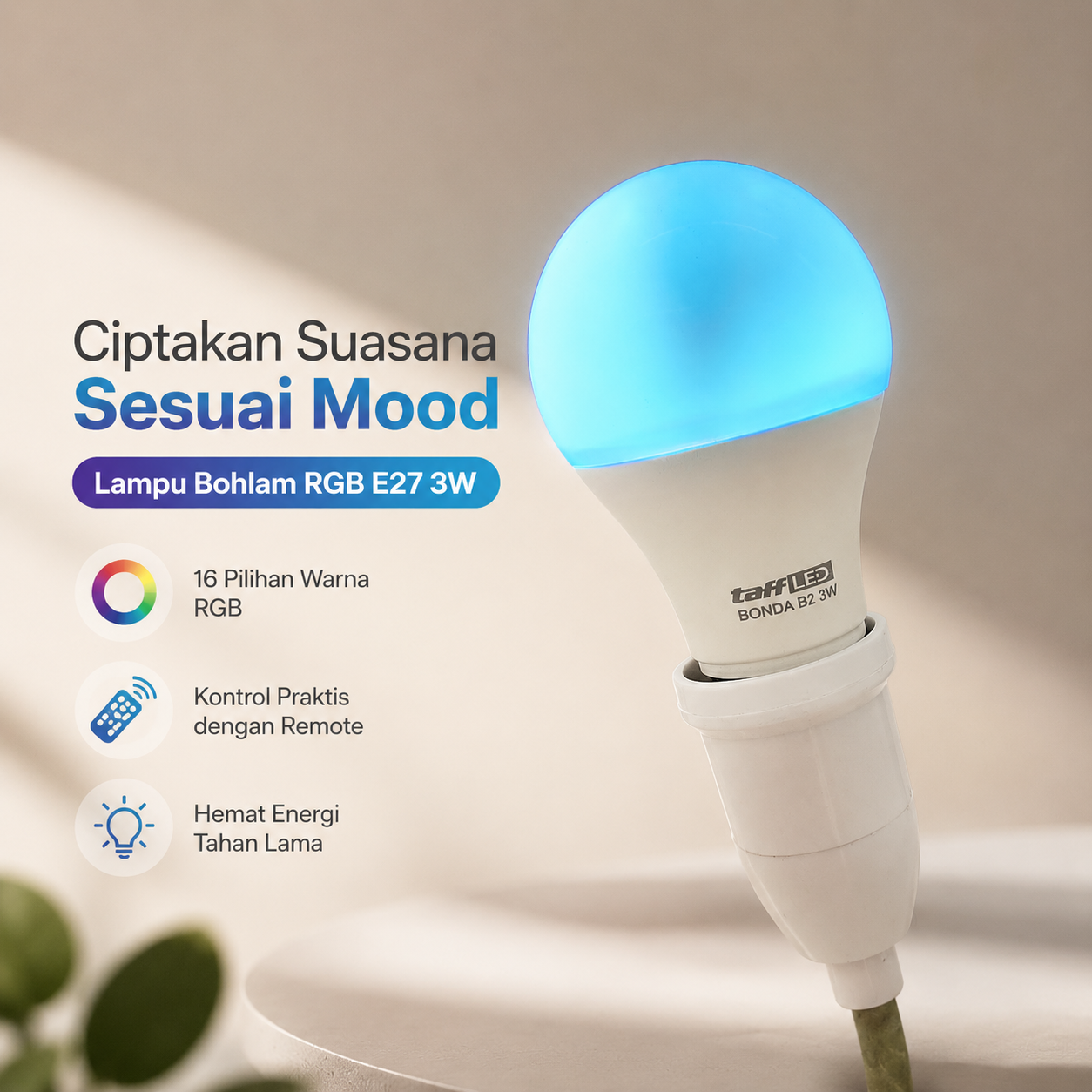 Gambar produk TaffLED Lampu Bohlam RGB dengan Remote Kontrol E27 3W - BONDA B2 - 1