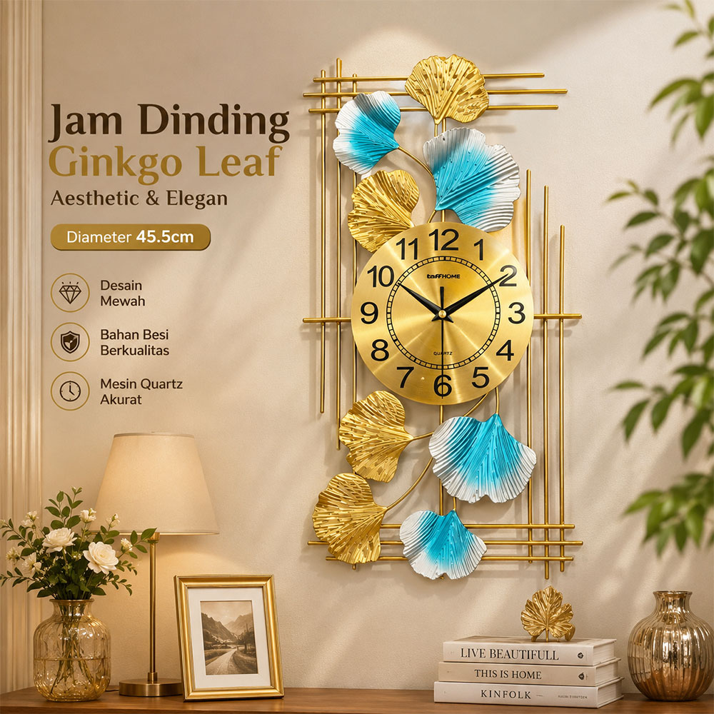 TaffHOME Jam Dinding Aesthetic Ginkgo Iron Quartz Movement 45.5cm - 7231X Gambar produk TaffHOME Jam Dinding Aesthetic Ginkgo Iron Quartz Movement 45.5cm - 7231X - Utama