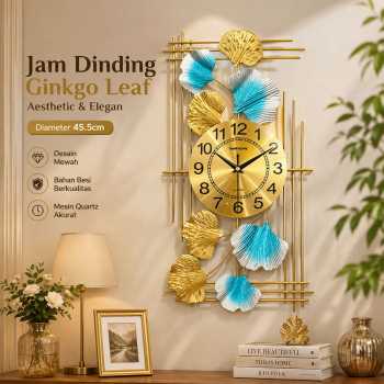 TaffHOME Jam Dinding Aesthetic Ginkgo Iron Quartz Movement 45.5cm - 7231X