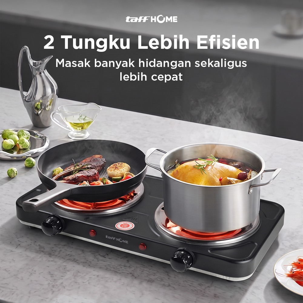 Gambar produk TaffHOME Kompor Listrik 2 Tungku Portable 5 Gear Coil Hot Plate 2000W - C2-2000-20 - 2