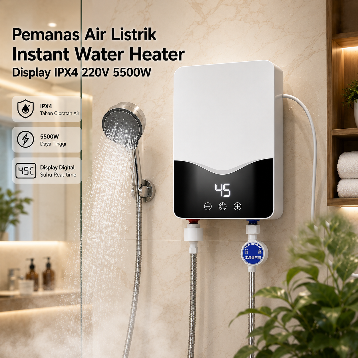 SHARB Pemanas Air Listrik Instant Water Heater Display IPX4 220V 5500W - RYK-004 Gambar produk SHARB Pemanas Air Listrik Instant Water Heater Display IPX4 220V 5500W - RYK-004 - Utama