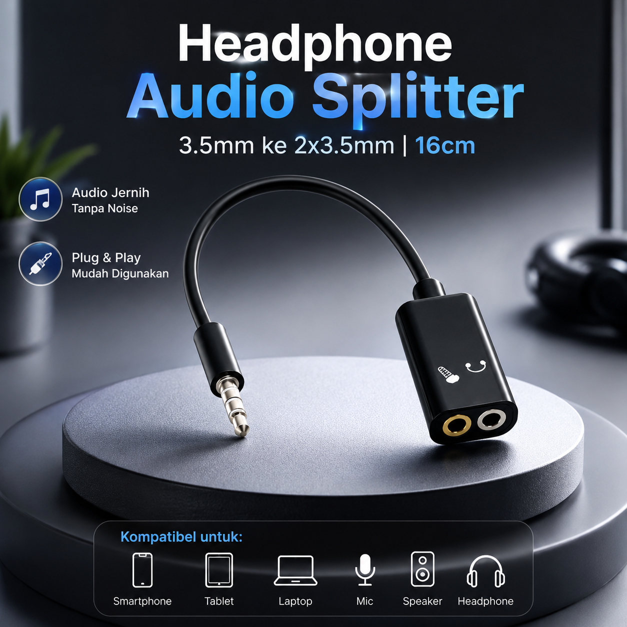 Microphone Headphone Audio Splitter 3.5mm ke 2x3.5mm 16cm - FA297 Gambar produk Microphone Headphone Audio Splitter 3.5mm ke 2x3.5mm 16cm - FA297 - Utama
