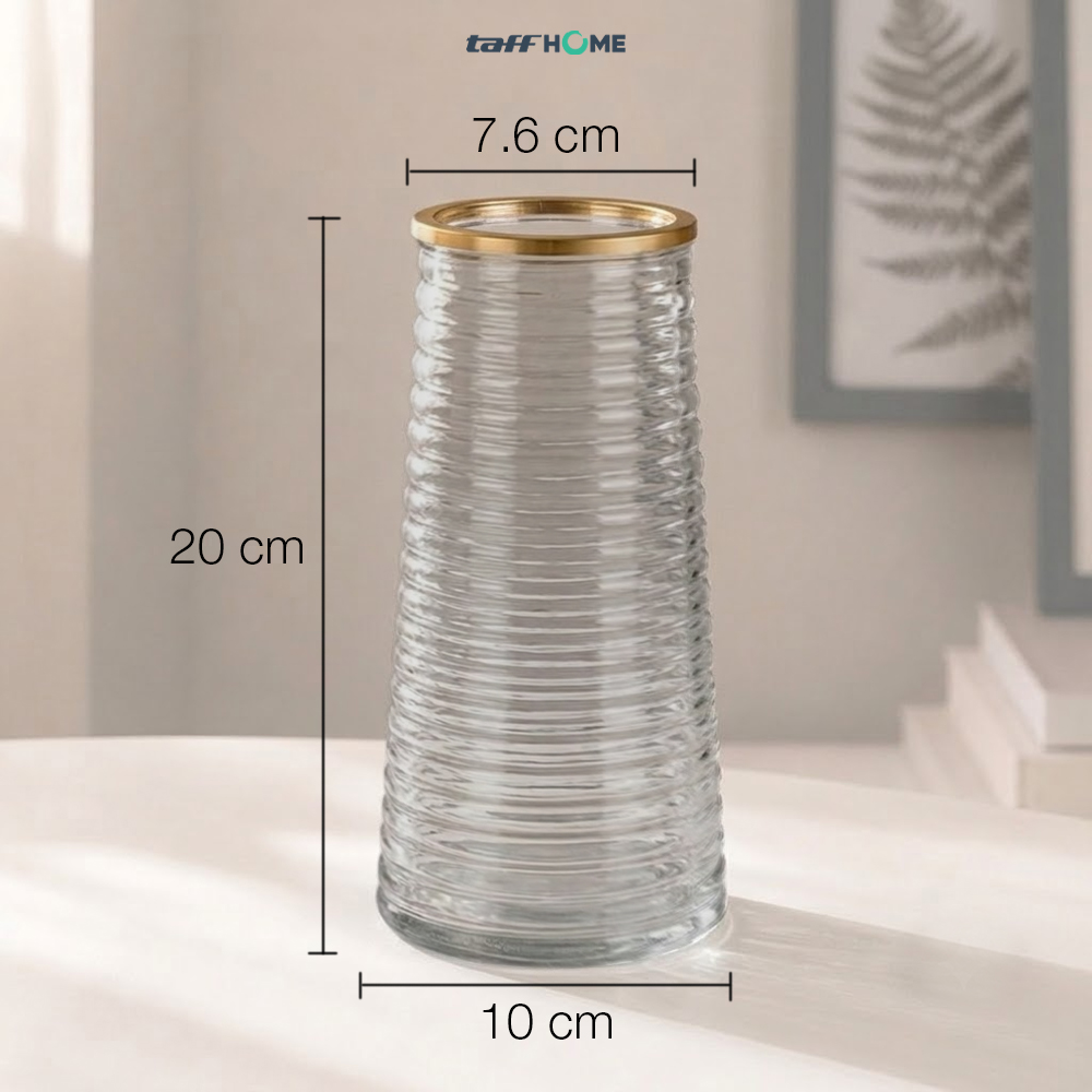 Gambar produk TaffHOME Vas Bunga Kaca Silinder Corrugated Nordic Simple Glass Vase - QT072 - 8
